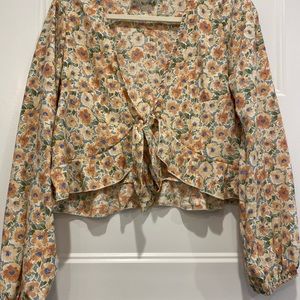 Pastel Floral tie front blouse